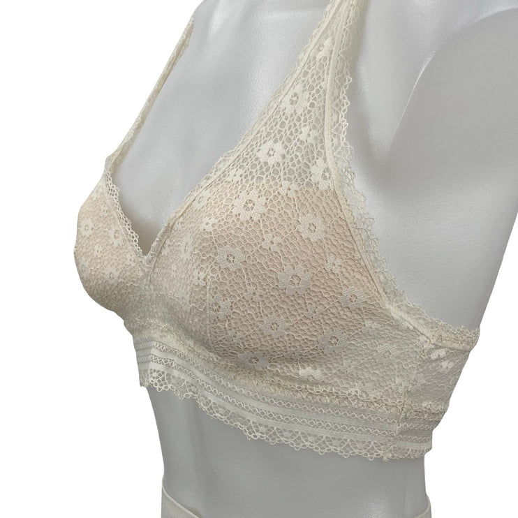 Victoria's Secret Women's Cream Floral Lace Racerback Wireless Bralette Bra S