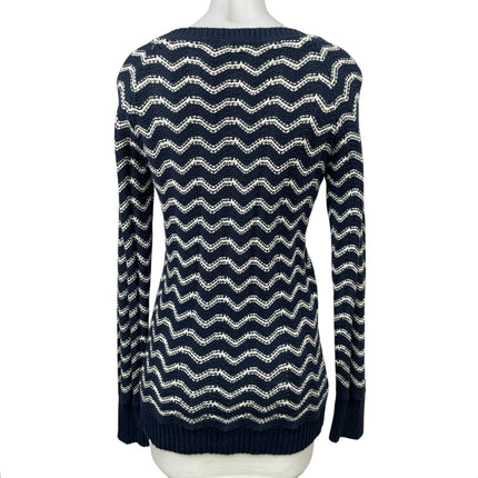 Roxy Women's Blue Chevron V-Neck Long Sleeve Tunic Sweatshirt Sweater Top Size L