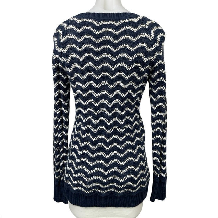 Roxy Women's Blue Chevron V-Neck Long Sleeve Tunic Sweatshirt Sweater Top Size L