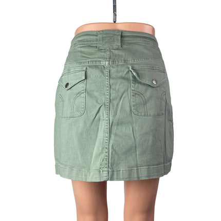 Stretch Women's Olive Green High Waisted Mini Utility Cargo Denim Skort Skirt 12