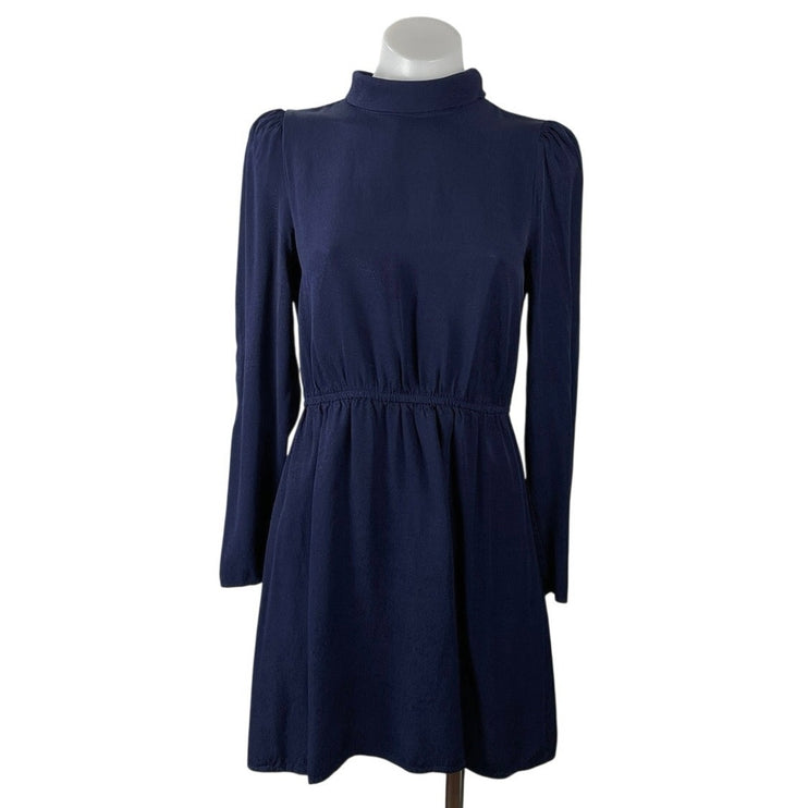& Other Stories Navy Blue Mock Neck Long Sleeve Texture Fit & Flare Mini Dress 4