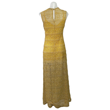 Zara Womens Yellow White Open Knit Crochet Sleeveless Maxi A-line Tank Dress S