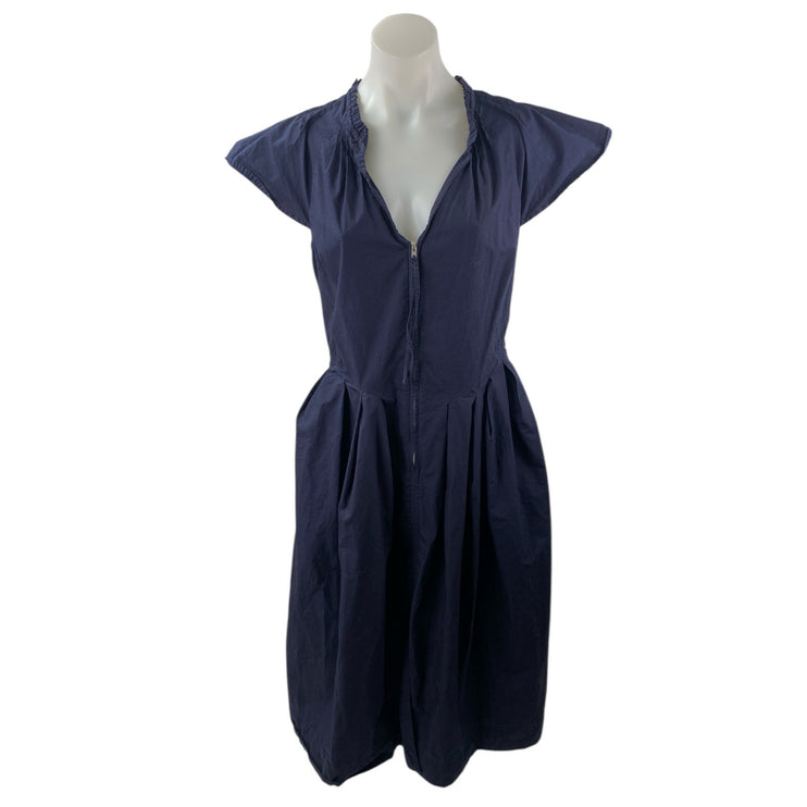 Free Assembly Blue Flutter Sleeve Zip Front Midi Fit Flare A-Line Shirt Dress M