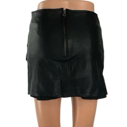 Museum Black 100% Leather High Waisted Ruched Fitted Pencil Mini Skirt Size M