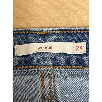 Levi's Wedgie Women's Blue Mid Rise Frayed Raw Hem Skinny Denim Jeans Pants 24
