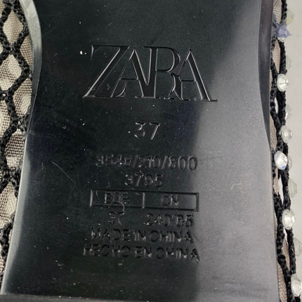 Zara Women's Black Mesh Jeweled Rhinestone Round Toe Slip On Ballet Flats Sz 6.5