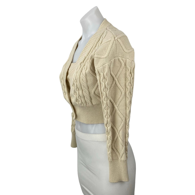Forever 21 Womens Beige Cable Knit Tube Bralette Long Sleeve Crop Cardigan Set S