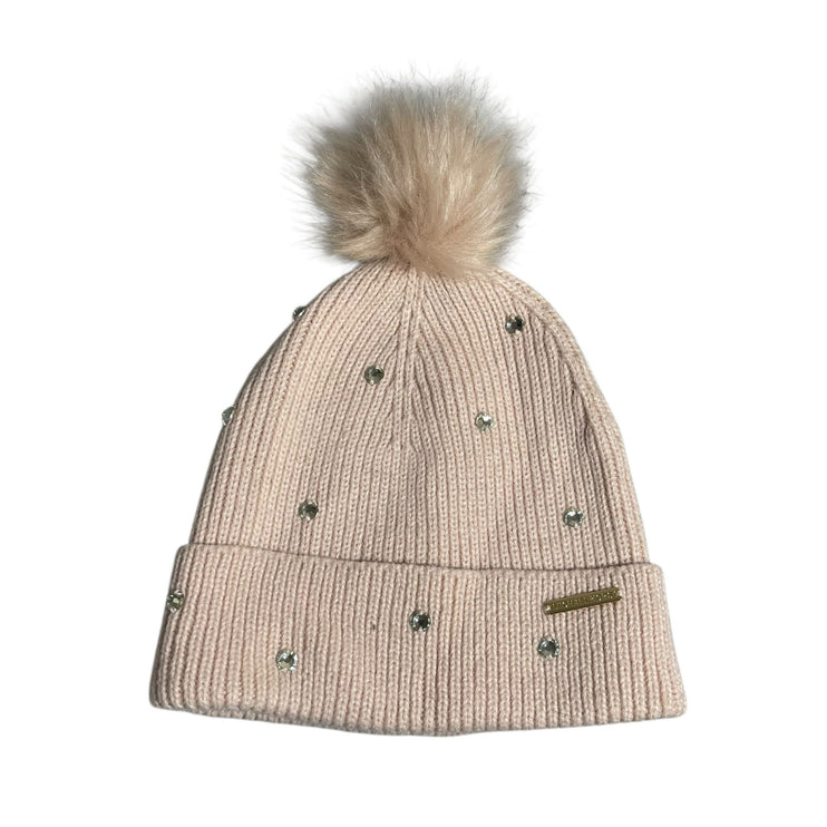 Michael Kors Cream Crystal Rhinestone Embellished Rib Cuff Hat Beanie One Size