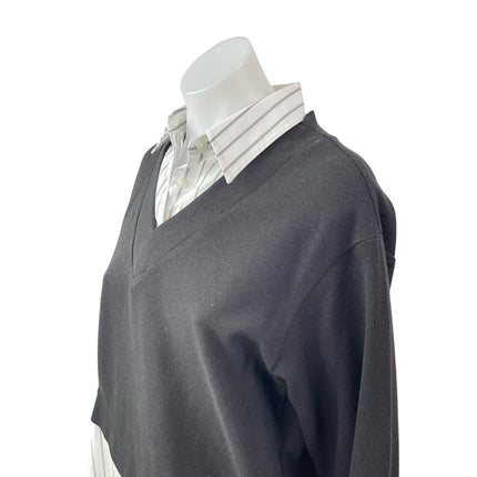 GU White Striped Collared Under Shirt Black V Neck Combo 2-Fre Sweater Top Sz S