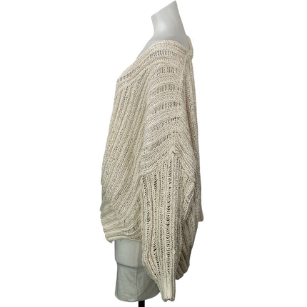 Free People Infinite Women Beige Chunky Knit Oversized V Neck Sweater Top Size M