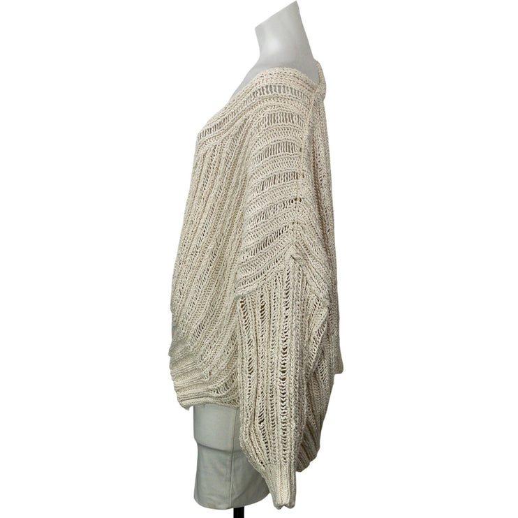 Free People Infinite Women Beige Chunky Knit Oversized V Neck Sweater Top Size M