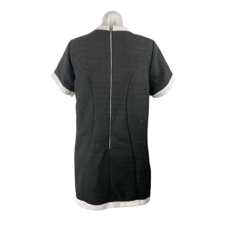 Aqua Black White Tweed Short Sleeve Crew Neck Zip T Shirt Mini Shift Dress Sz M