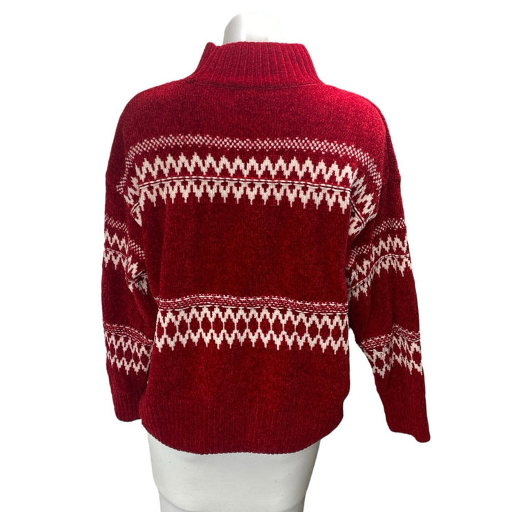 Christian Siriano Red White Fair Isle Christmas Long Sleeve Turtleneck Sweater M