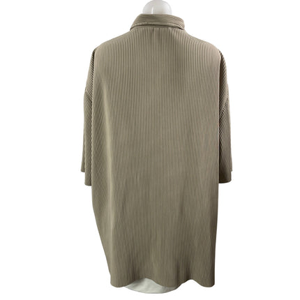 Zara Women's Beige Ribbed Plisse Half Sleeve Button Down Shirt Tunic Top Size L