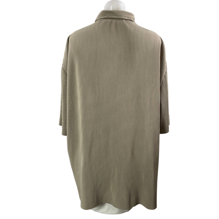 Zara Women's Beige Ribbed Plisse Half Sleeve Button Down Shirt Tunic Top Size L