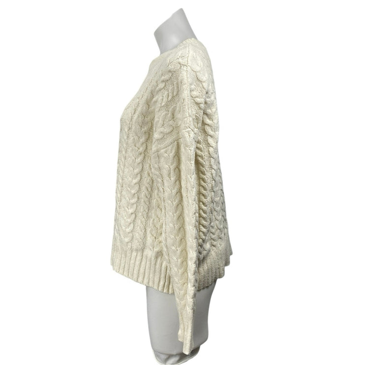 Joie Women's Cream Long Sleeve Cable Knit Crew Neck Pullover Sweater Top Size M