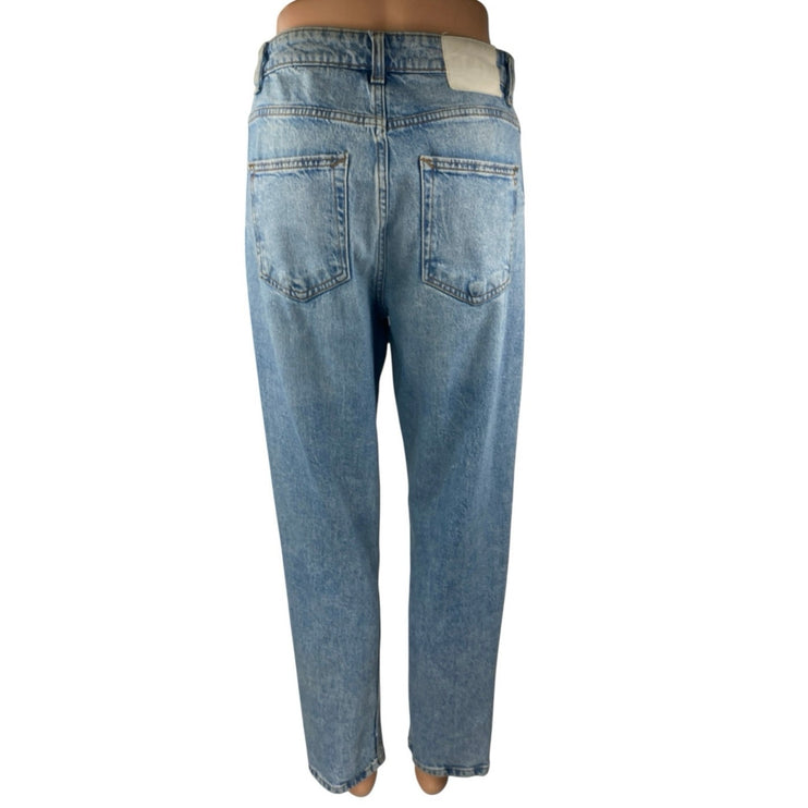 Zara Women's Blue Medium Wash High Waisted Straight Leg Denim Jeans Pants Size 6