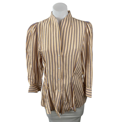 Sandro Women's Multicolor Striped Puff Sleeve Button Down Shirt Blouse Top Sz M