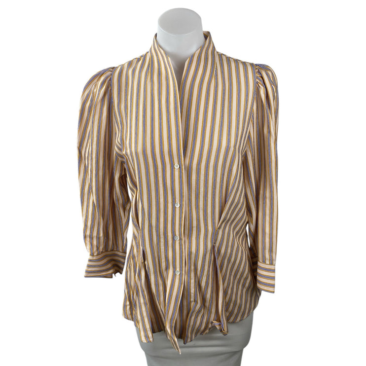Sandro Women's Multicolor Striped Puff Sleeve Button Down Shirt Blouse Top Sz M