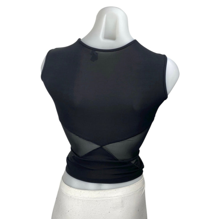 Miaou Women's Black Sleeveless High Neck Cutout Sheer Mesh Crop Tank Top Sz XXS