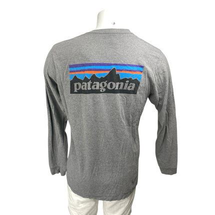Patagonia Men's Gray Long Sleeve Crew Neck Logo Graphic Tee T-Shirt Top Size M