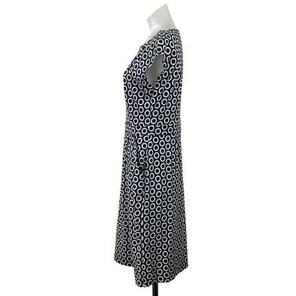 Boden Womens Blue White Polka Dots Short Cap Sleeve Pleated Midi Sheath Dress 8