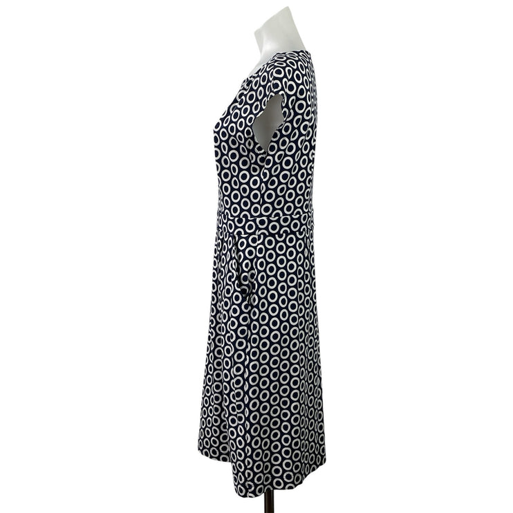 Boden Womens Blue White Polka Dots Short Cap Sleeve Pleated Midi Sheath Dress 8