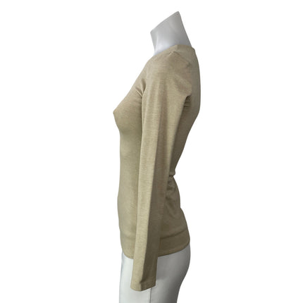 Aritzia Contour Women's Beige Long Sleeves Slim Crew Neck Tee T-shirts Top Sz S