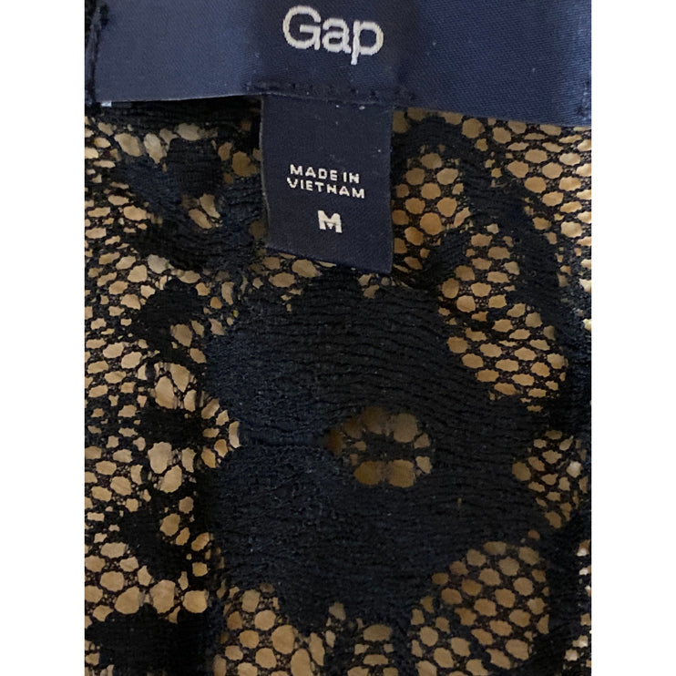 Gap Women's Black Floral Lace Sheer Short Cap Sleeve V Neck Blouse Top Size M