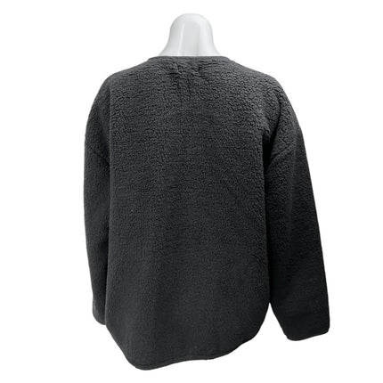 J.Crew Black Faux Shearling Teddy Sherpa Button Down Pockets Sweater Jacket Sz L
