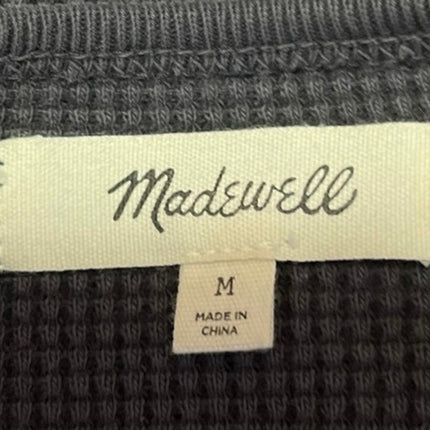 Madewell Women's Gray Waffle Knit Long Sleeve Crew Neck Crop Sweater Top Size M