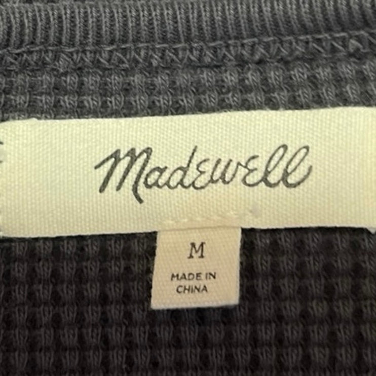 Madewell Women's Gray Waffle Knit Long Sleeve Crew Neck Crop Sweater Top Size M