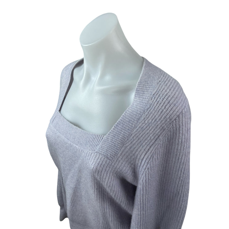 Madewell Melwood Purple Wool Ribbed Square Neck Long Sleeve Sweater Top Size M