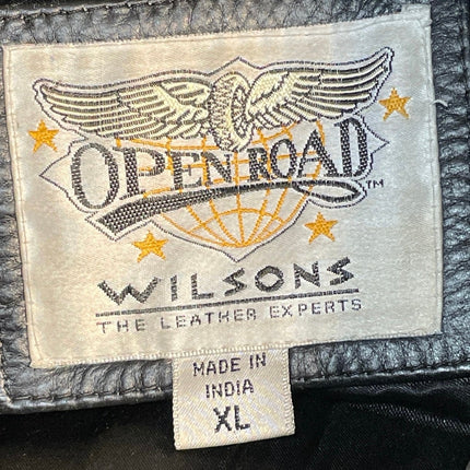 Wilsons Open Road Men's Black Leather Full Zip Moto Biker Coat Jacket Size XL