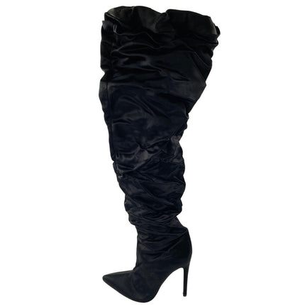 Kendall + Kylie Black Faux Suede Ruched Heeled Pointed Toe Over the Knee Boots 8