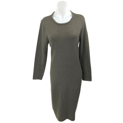 Rachel Zoe Olive Green Knit Long Sleeve Crew Neck Midi Shift Sweater Dress Sz XL