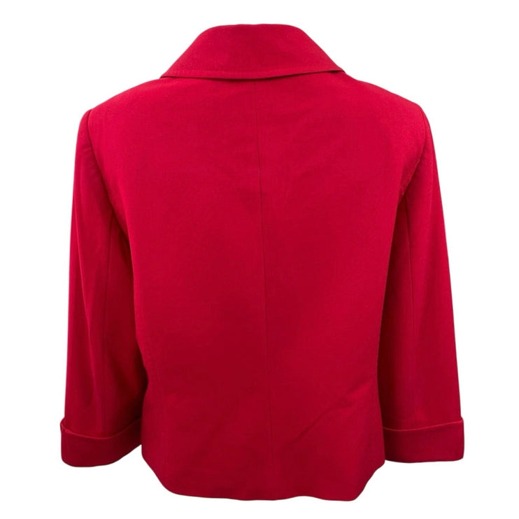 Tahari Women's Red Long Sleeve Button Down Collared Blazer Coat Jacket Size M