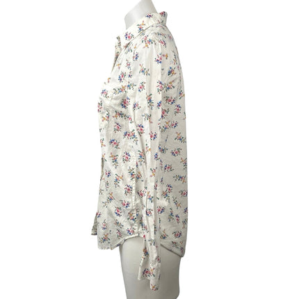 Gap Women's White Floral Print Cotton Long Sleeve Button Down Shirt Top Size XS