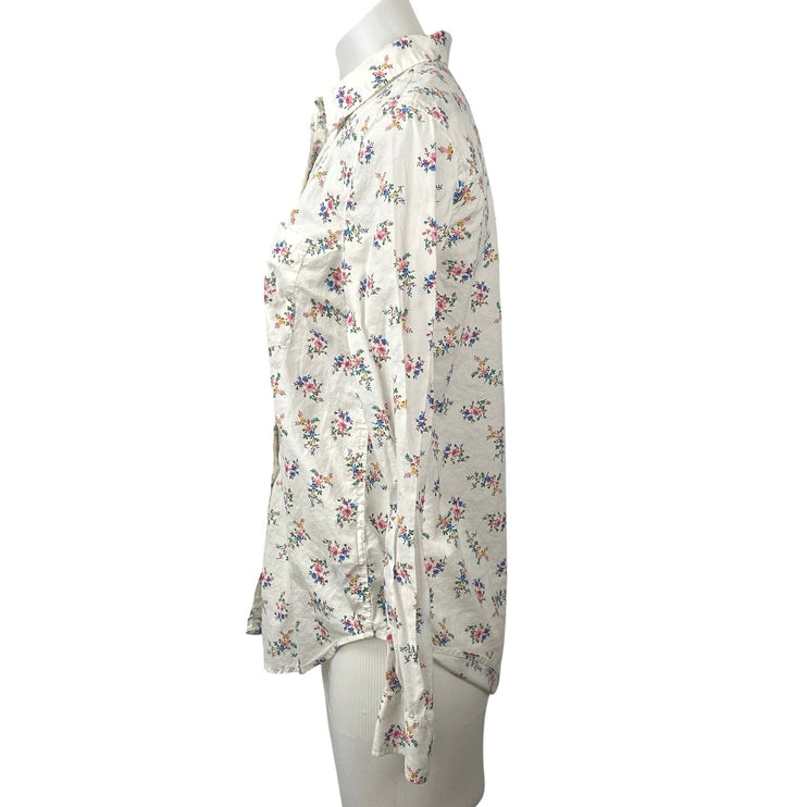 Gap Women's White Floral Print Cotton Long Sleeve Button Down Shirt Top Size XS