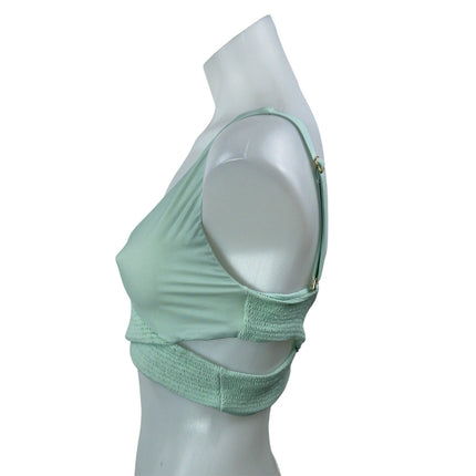 Pilyq Azura Light Green Sleeveless Smocked Adjustable Bikini Top Swimwear Size L