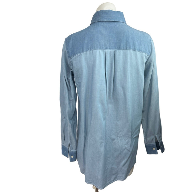 Jonathan Simkhai Blue Chambray Colorblock Button Down Tunic Mini Shirt Dress S