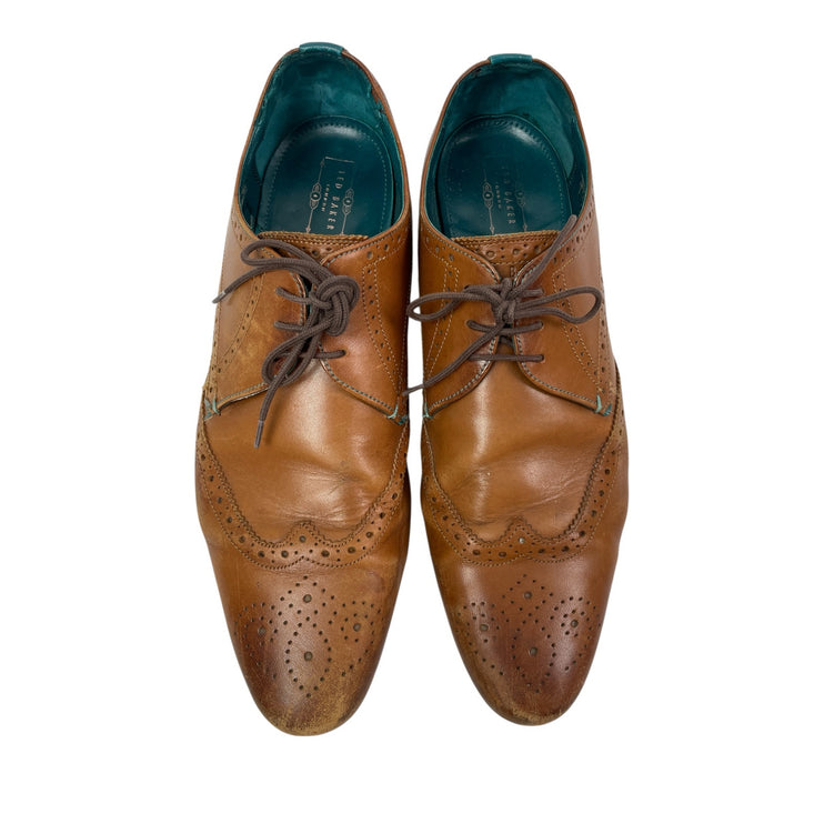 Ted Baker Hosei Men's Brown Leather Wing Cap Brogue Oxford Dress Shoes Size 11