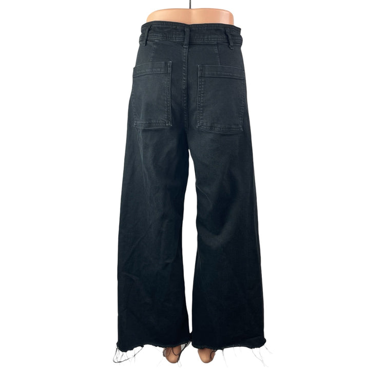 Zara The Marine Straight Women's Black Frayed Wide Leg Baggy Denim Jeans Pants S