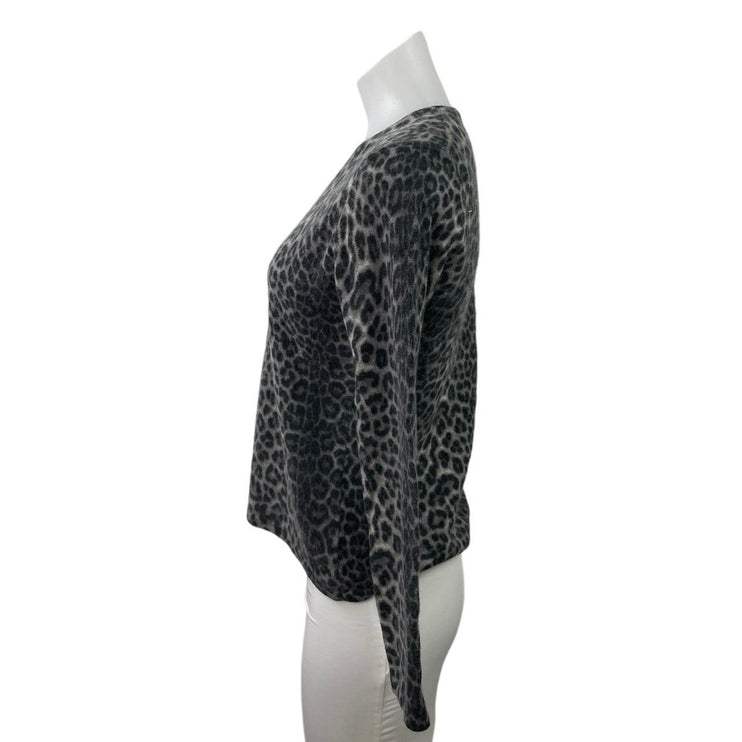 Saks Fifth Avenue Black Gray 100% Cashmere Leopard Long Sleeve Sweater Size L