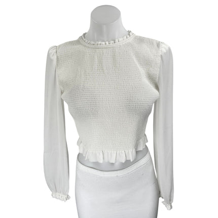 Aritzia Wilfred White Long Balloon Sleeve Smocked Mock Neck Blouse Top Size 2XS