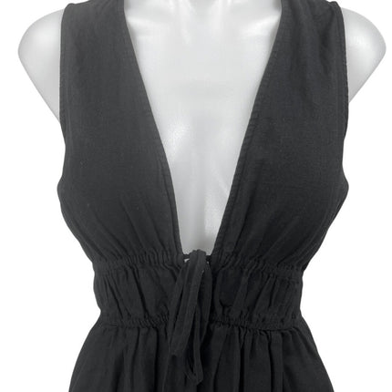 NEW Madewell Sophia Black Linen Sleeveless V-Neck Mini Fit & Flare Tank Dress XS