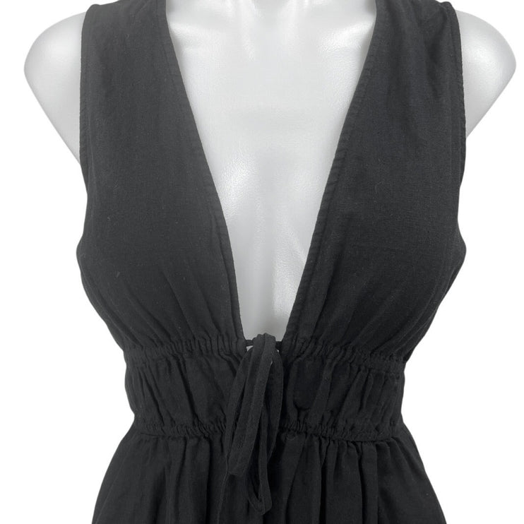 NEW Madewell Sophia Black Linen Sleeveless V-Neck Mini Fit & Flare Tank Dress XS