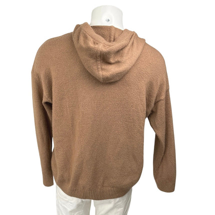 Cece Men's Brown Knit Long Sleeve Drawstring Hooded Hoodie Sweatshirt Top Size L