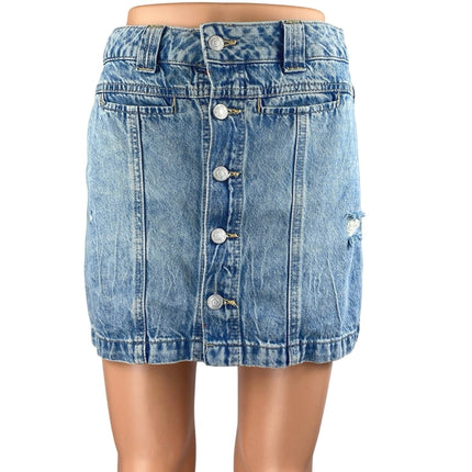 Free People We The Free Blue High Rise Distressed Mini Denim Jean Skirt Size 28