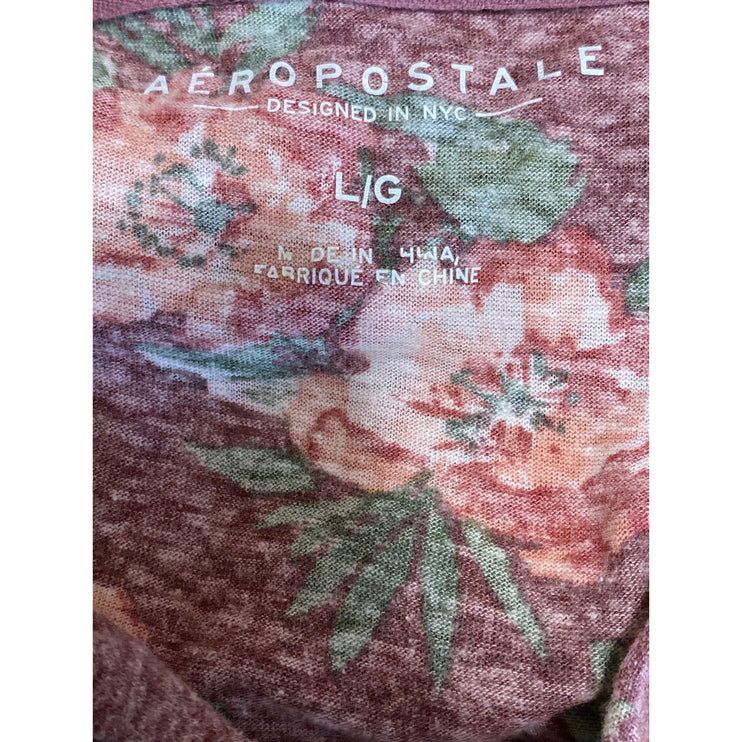 Aeropostale Women Brown Floral Long Sleeve Hoodie Hooded Sweatshirt Top Size L